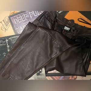 Vintage DKNY Brown Leather Pants sz 6 Leather Grunge Authentic Rock n Roll